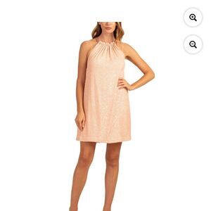 Trina Turk Pink Sequin Halter Shift Dress Medium NWT Cocktail Party Bow Back